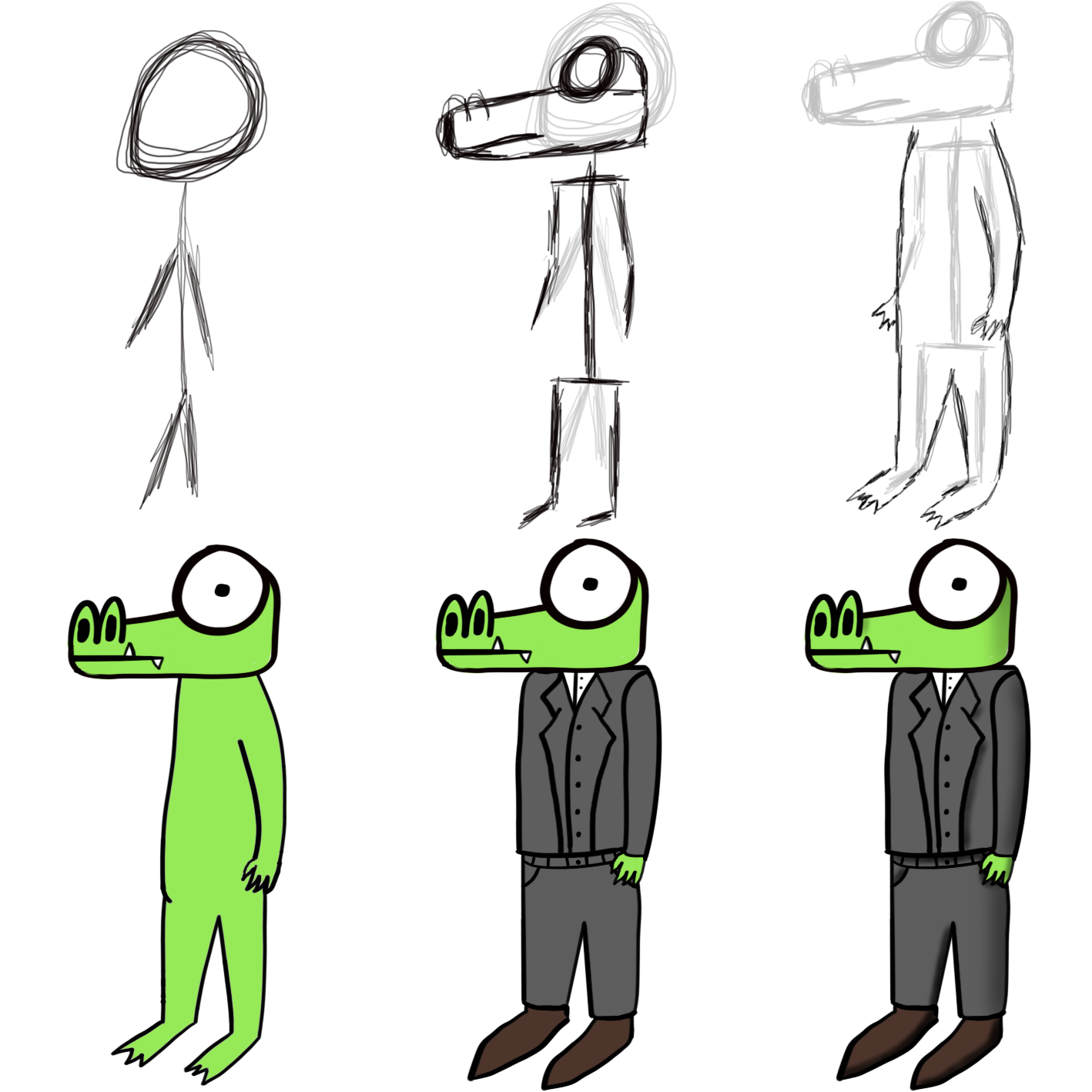 Six stages of the lizard man